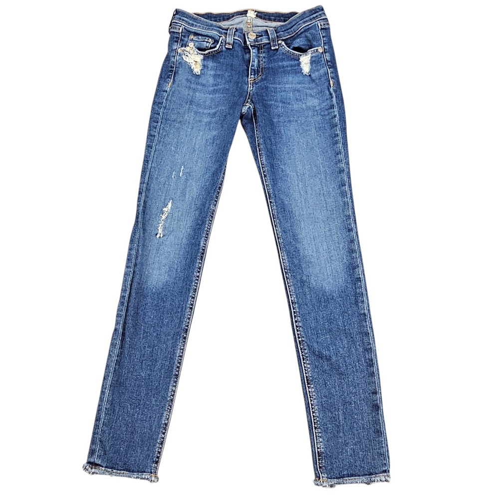 Rag & Bone Size 25 La Paz Distressed Skinny Jeans Blue Medium Wash Low Rise Slim